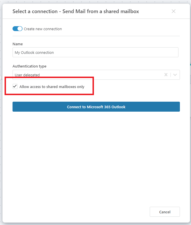 Microsoft 365 Outlook Connection - Shared Mailboxes Only